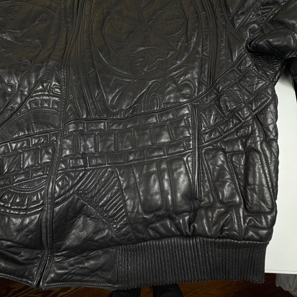 Vintage Pelle Pelle Marc Buchanan Embossed Leather Bomber Jacket 56‎ Y2K - Picture 9 of 16